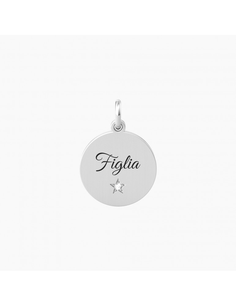 Kidult By You | Figlia | Amore | Charm in acciaio con frase e cristallo bianco | 741009