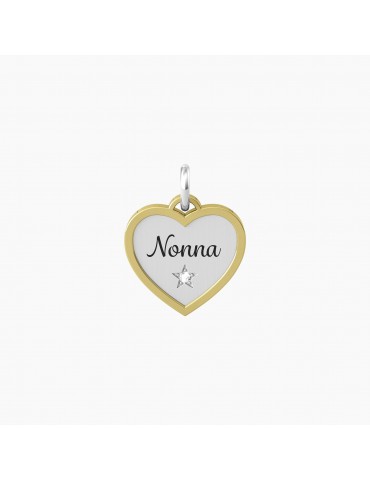 Kidult By You | Nonna | Dolcezza | Charm in acciaio dorato con scritta e cristallo bianco | 741068