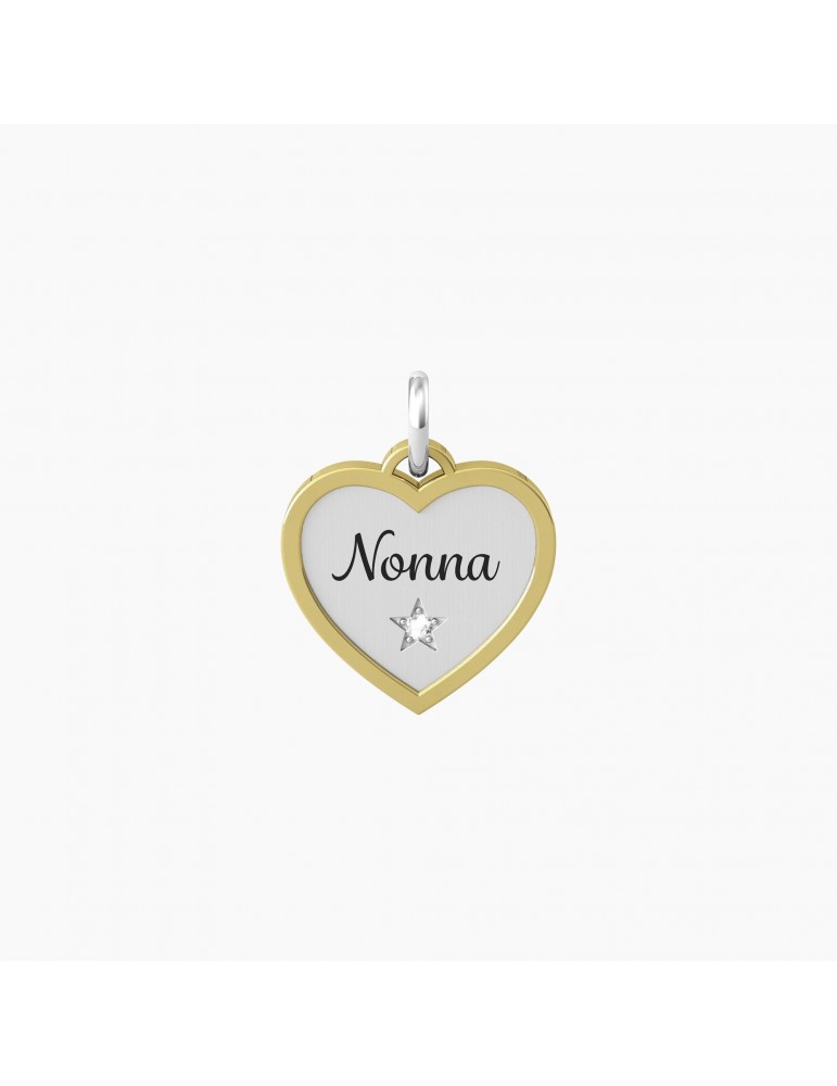 Kidult By You | Nonna | Dolcezza | Charm in acciaio dorato con scritta e cristallo bianco | 741068