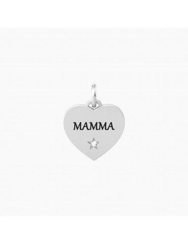 Kidult By You | Mamma | Felicità | Charm in acciaio con scritta e cristallo bianco | 741066