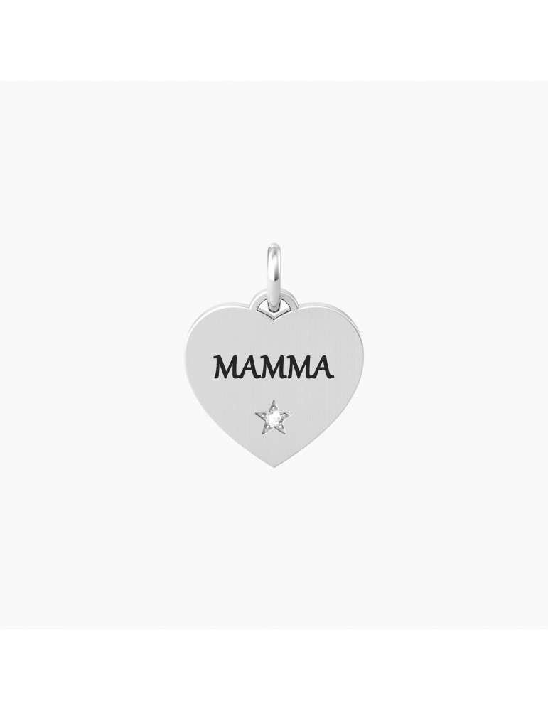 Kidult By You | Mamma | Felicità | Charm in acciaio con scritta e cristallo bianco | 741066