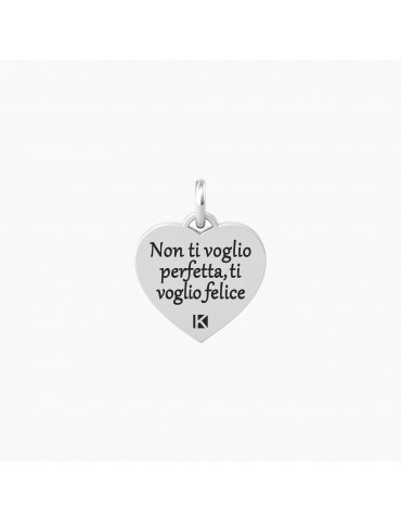 Kidult By You | Mamma | Felicità | Charm in acciaio con scritta e cristallo bianco | 741066