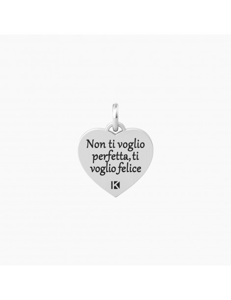 Kidult By You | Mamma | Felicità | Charm in acciaio con scritta e cristallo bianco | 741066