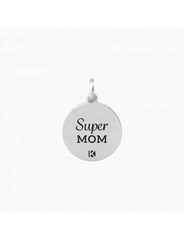 Kidult By You | Cuore | Super Mom | Charm in acciaio con scritta e cuore con cristalli bianchi | 741058