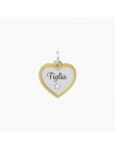 Kidult By You | Cuore | Figlia | Charm in acciaio dorato con scritta e cristallo bianco | 741042