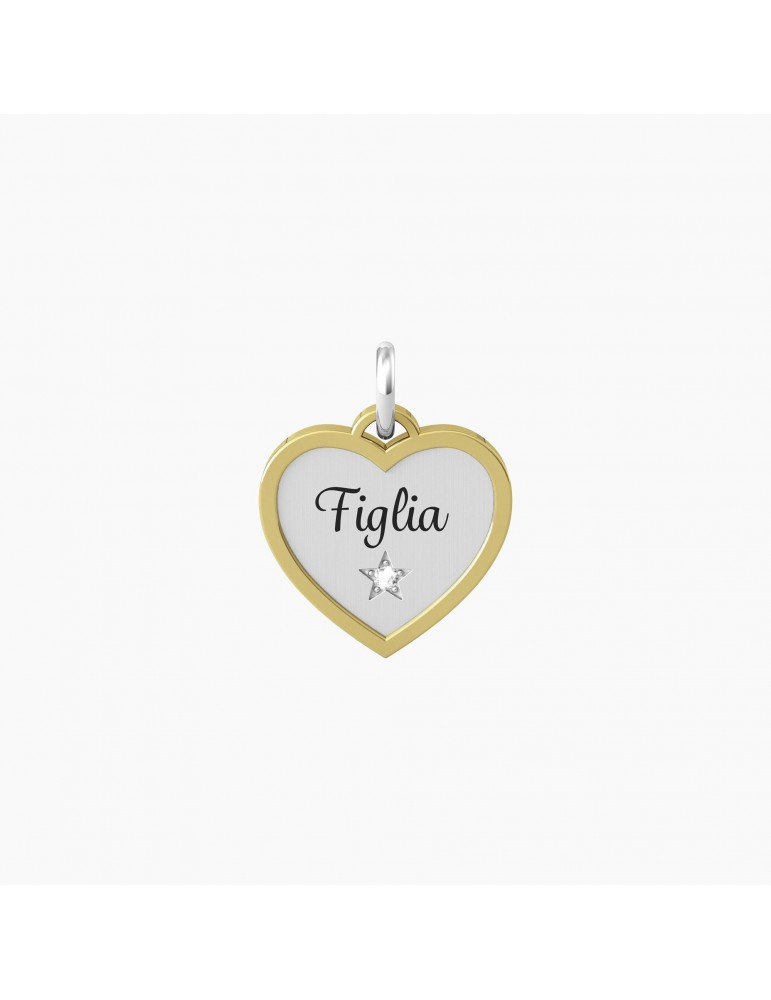 Kidult By You | Cuore | Figlia | Charm in acciaio dorato con scritta e cristallo bianco | 741042