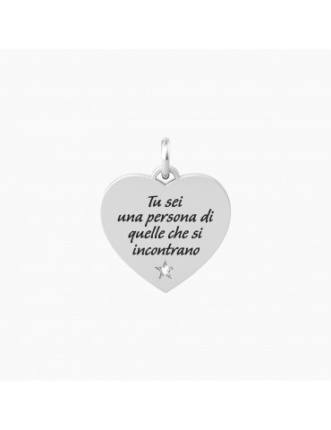 Kidult By You | Cuore | Vita | Charm in acciaio con scritta e cristallo bianco | 741059