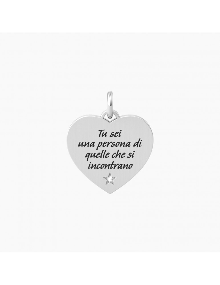 Kidult By You | Cuore | Vita | Charm in acciaio con scritta e cristallo bianco | 741059