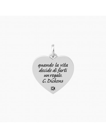 Kidult By You | Cuore | Vita | Charm in acciaio con scritta e cristallo bianco | 741059