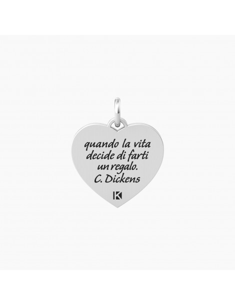 Kidult By You | Cuore | Vita | Charm in acciaio con scritta e cristallo bianco | 741059