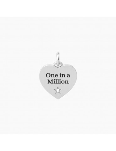 Kidult By You | Cuore | One In A Million | Charm in acciaio con scritta e cristallo bianco | 741064