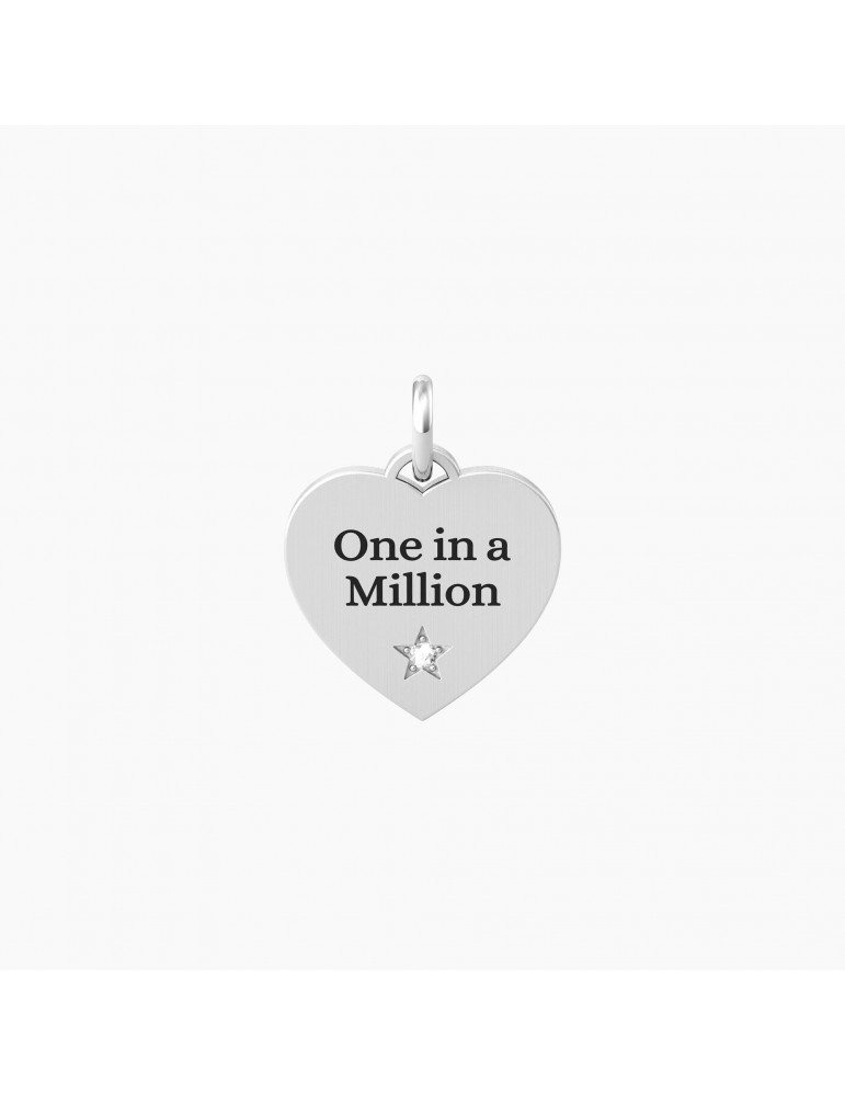 Kidult By You | Cuore | One In A Million | Charm in acciaio con scritta e cristallo bianco | 741064