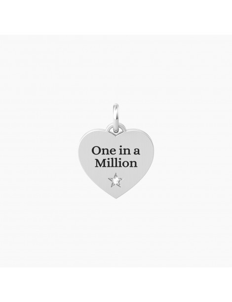 Kidult By You | Cuore | One In A Million | Charm in acciaio con scritta e cristallo bianco | 741064