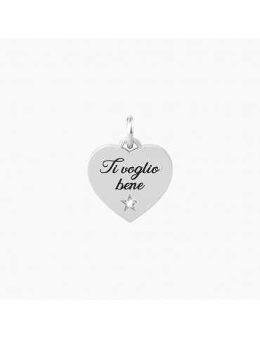 Kidult By You | Cuore | Ti Voglio Bene | Charm in acciaio con scritta e cristalli bianchi | 741063