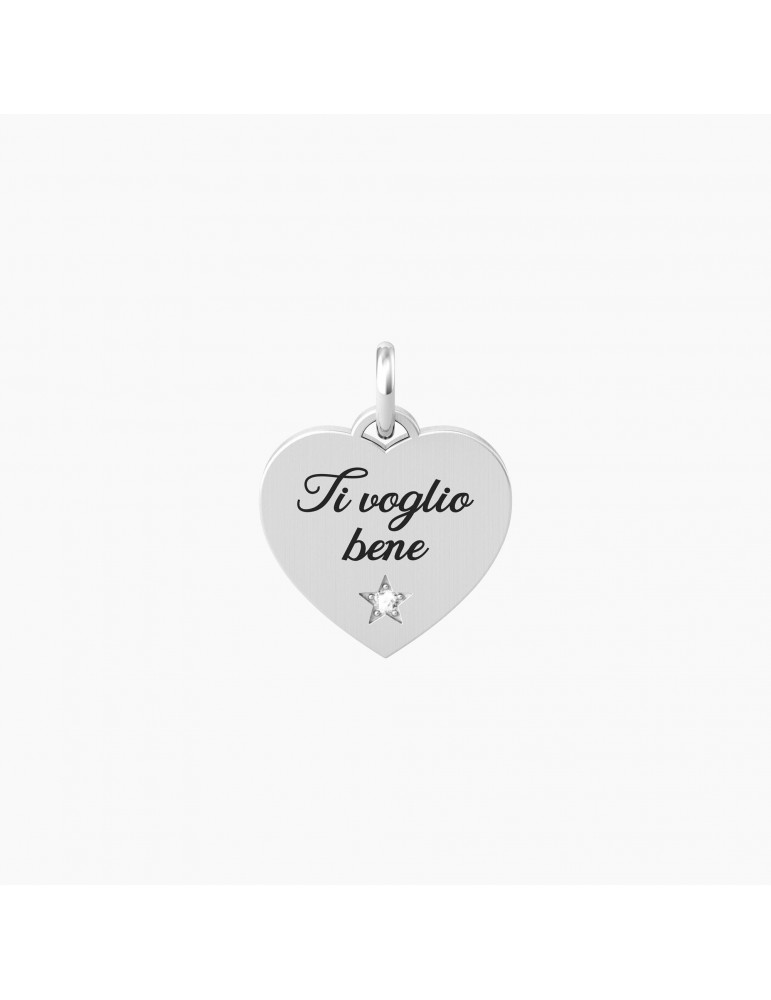 Kidult By You | Cuore | Ti Voglio Bene | Charm in acciaio con scritta e cristalli bianchi | 741063