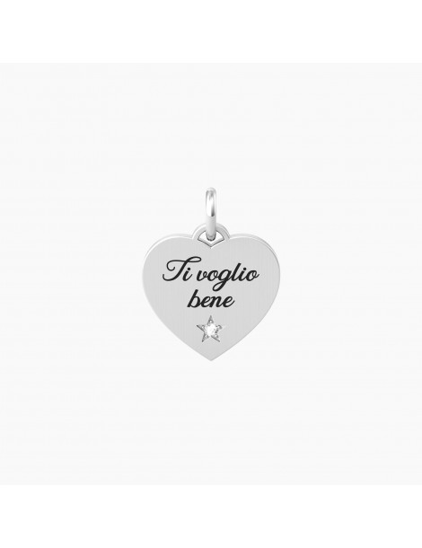 Kidult By You | Cuore | Ti Voglio Bene | Charm in acciaio con scritta e cristalli bianchi | 741063