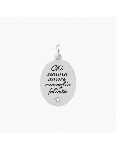 Kidult By You | Amore | Felicità | Charm in acciaio con scritta e cristallo bianco | 741033