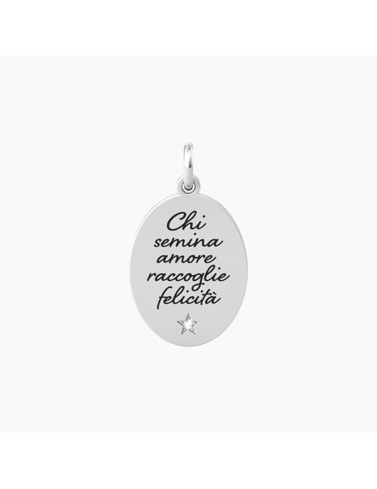 Kidult By You | Amore | Felicità | Charm in acciaio con scritta e cristallo bianco | 741033