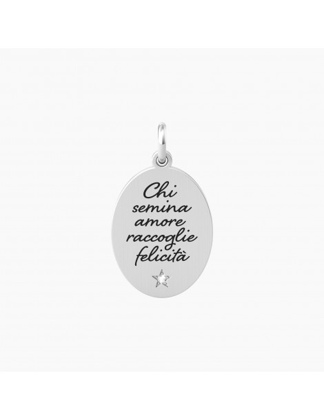 Kidult By You | Amore | Felicità | Charm in acciaio con scritta e cristallo bianco | 741033