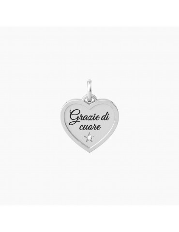 Kidult By You | Cuore | Grazie | Charm in acciaio con scritta e cristallo bianco | 741037