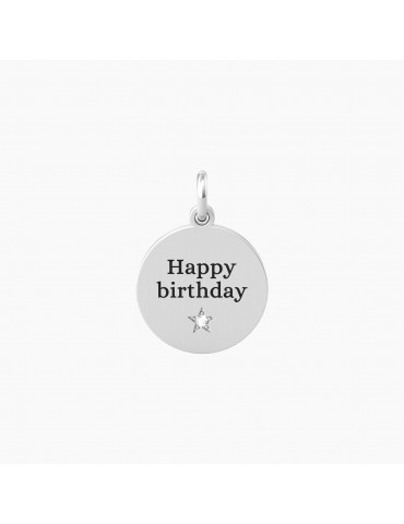 Kidult By You | Happy Birthday | Charm in acciaio con scritta e cristallo bianco | 741010