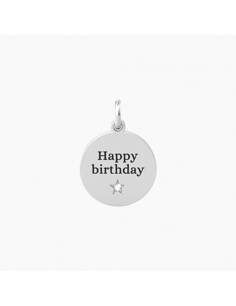 Kidult By You | Happy Birthday | Charm in acciaio con scritta e cristallo bianco | 741010