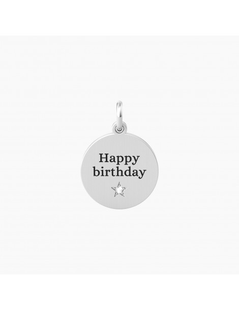 Kidult By You | Happy Birthday | Charm in acciaio con scritta e cristallo bianco | 741010