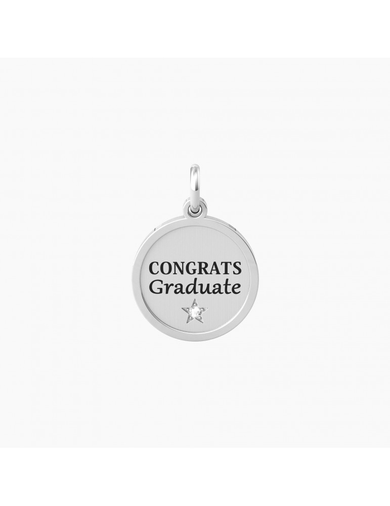 Kidult By You | Graduate | Charm in acciaio con scritta e cristallo bianco | 741011