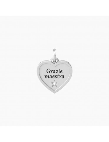 Kidult By You | Cuore | Grazie Maestra | Charm in acciaio con scritta e cristallo bianco | 741038