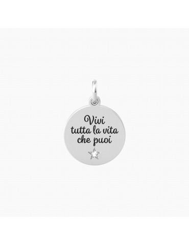 Kidult By You | Viva La Vita | Charm in acciaio con scritta e cristallo bianco | 741016