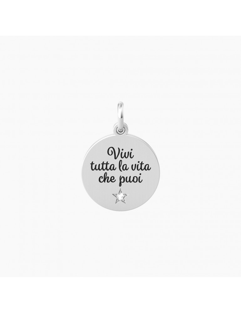 Kidult By You | Viva La Vita | Charm in acciaio con scritta e cristallo bianco | 741016