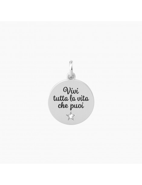 Kidult By You | Viva La Vita | Charm in acciaio con scritta e cristallo bianco | 741016