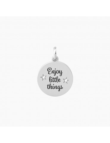 Kidult By You | Enjoy Little Things | Charm in acciaio con scritta e cristalli bianchi | 741014