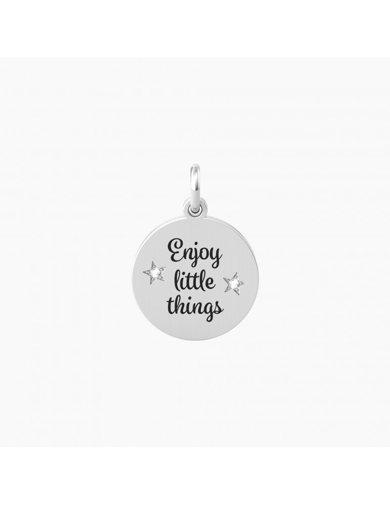 Kidult By You | Enjoy Little Things | Charm in acciaio con scritta e cristalli bianchi | 741014