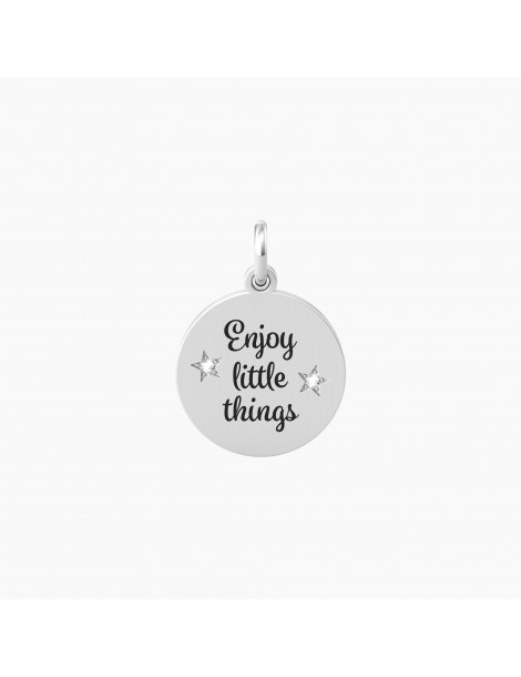 Kidult By You | Enjoy Little Things | Charm in acciaio con scritta e cristalli bianchi | 741014