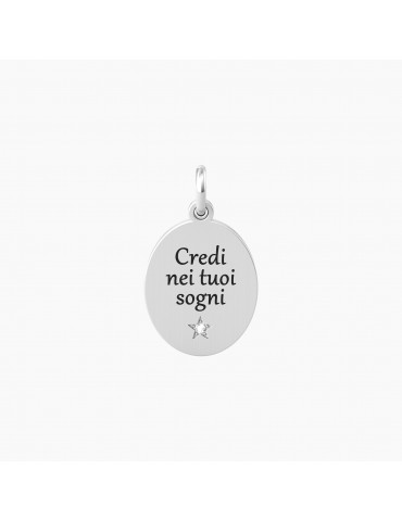 Kidult By You | Sogni | Credici | Charm in acciaio con scritta e cristallo bianco | 741035