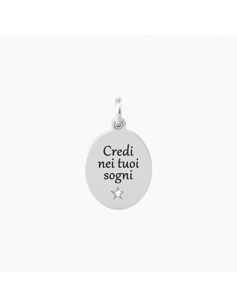 Kidult By You | Sogni | Credici | Charm in acciaio con scritta e cristallo bianco | 741035