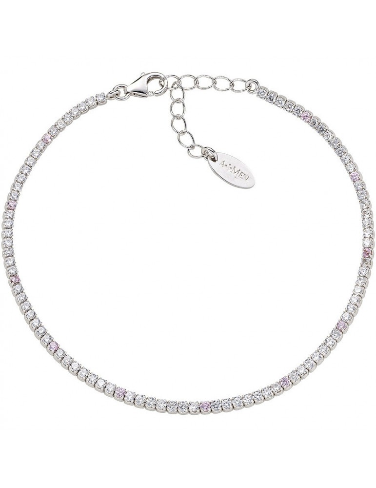 Amen | Tennis Mania | Bracciale tennis in argento 925‰ con zirconi bianchi e rosa | BT1B7BRO17