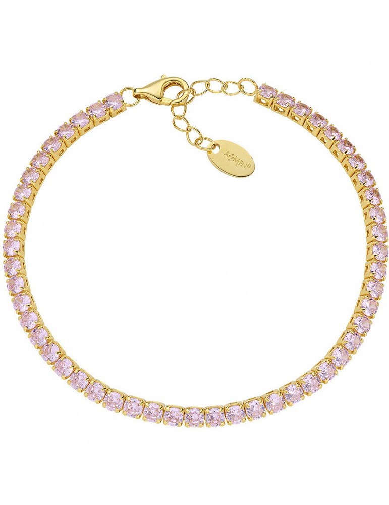 Amen | Tennis Mania | Bracciale tennis in argento 925‰ dorato con zirconi rosa | BT3GRO17