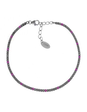 Amen | Tennis Mania | Bracciale tennis in argento 925‰ rutenio con zirconi fucsia e neri | BT1NRN17