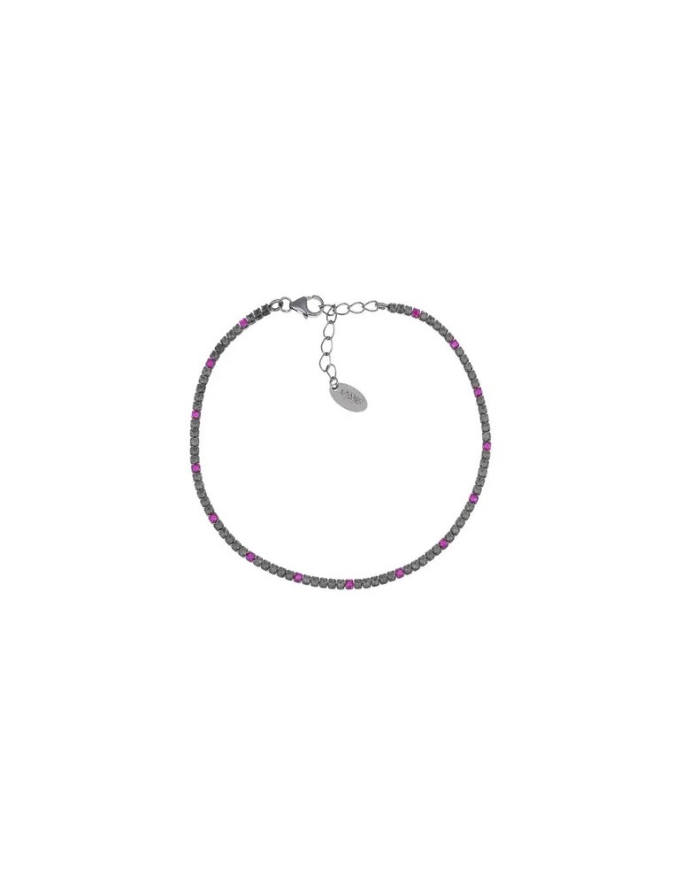 Amen | Tennis Mania | Bracciale tennis in argento 925‰ rutenio con zirconi fucsia e neri | BT1NRN17