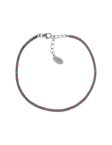 Amen | Tennis Mania | Bracciale tennis in argento 925‰ rutenio con zirconi fucsia e neri | BT1NRN17