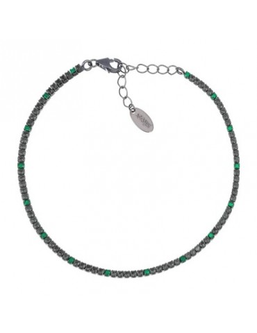 Amen | Tennis Mania | Bracciale tennis in argento 925‰ rutenio con zirconi verdi e neri | BT1NVEN17