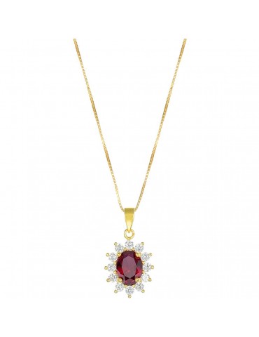 Amen | Lady | Collana in argento 925‰ dorato con zircone rosso e zirconi bianchi | CLLDGGBR