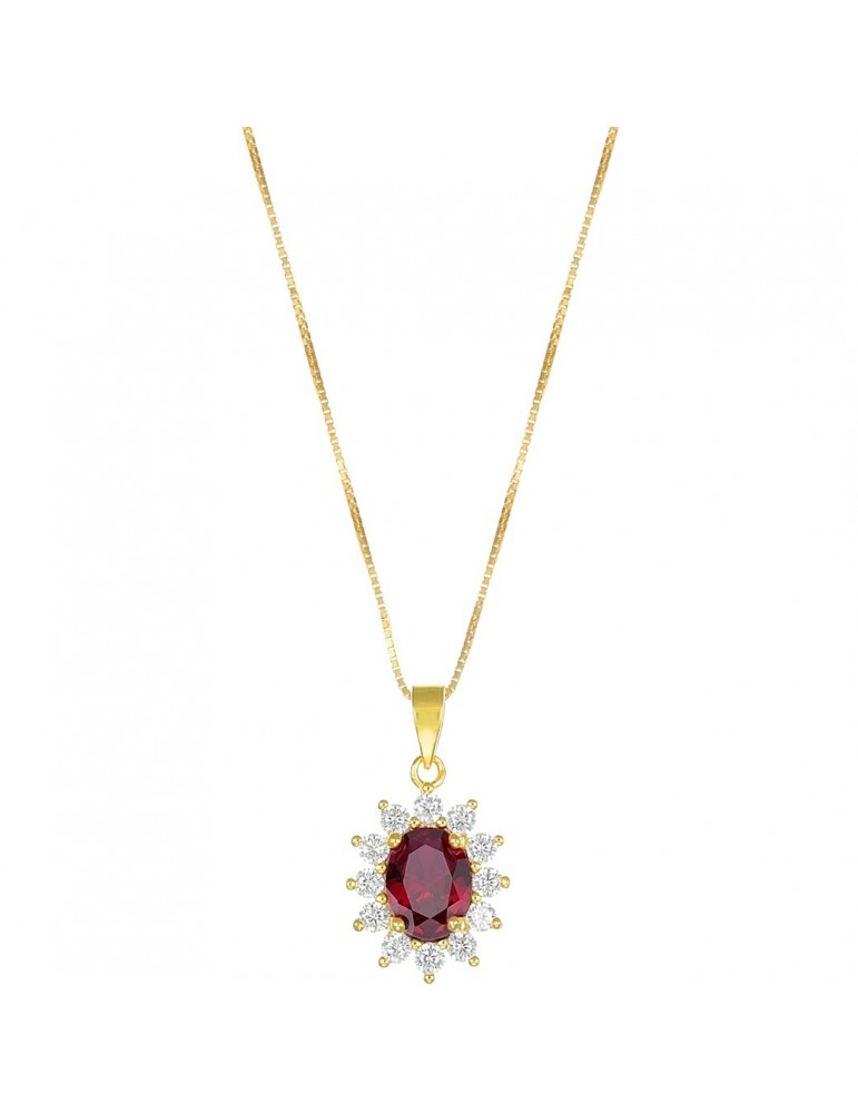 Amen | Lady | Collana in argento 925‰ dorato con zircone rosso e zirconi bianchi | CLLDGGBR