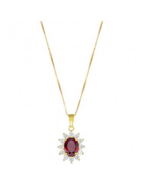 Amen | Lady | Collana in argento 925‰ dorato con zircone rosso e zirconi bianchi | CLLDGGBR