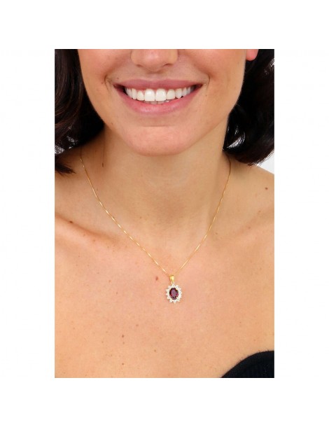 Amen | Lady | Collana in argento 925‰ dorato con zircone rosso e zirconi bianchi | CLLDGGBR