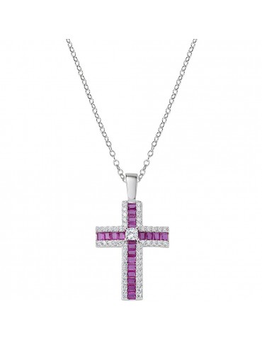 Amen | Croci | Collana in argento 925‰ croce e zirconi bianchi e zirconi rossi | CLCRBABBRZ