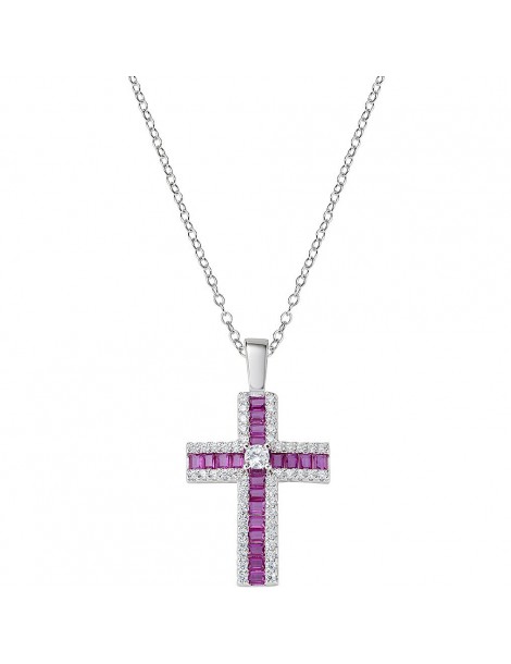 Amen | Croci | Collana in argento 925‰ croce e zirconi bianchi e zirconi rossi | CLCRBABBRZ