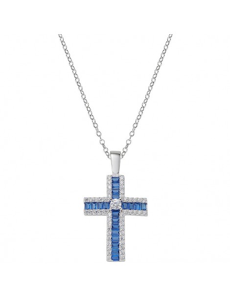 Amen | Croci | Collana in argento 925‰ croce e zirconi bianchi e zirconi blu | CLCRBABBBLZ